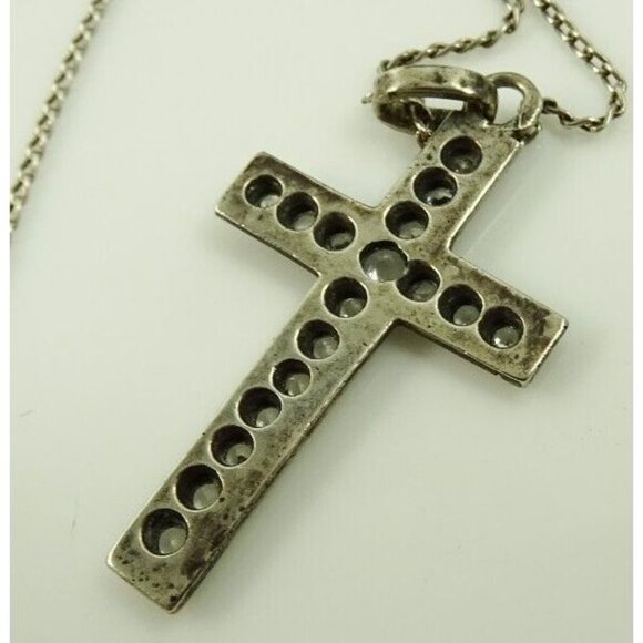 Cross Necklace French Silver on Chain Necklace - Picture 6 of 9